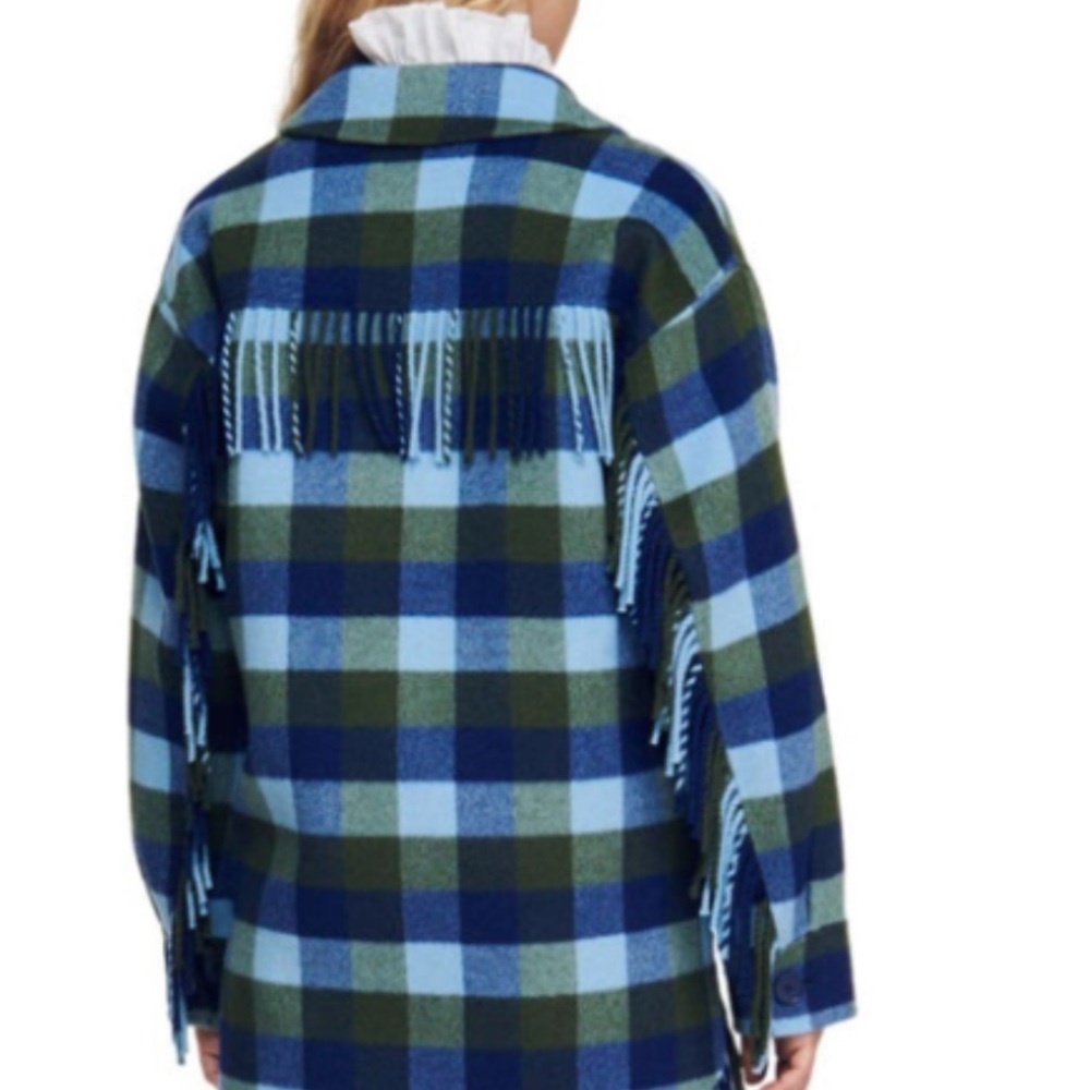 Anthropologie Joie Checked Fringe Shirt Jacket- Size Medium